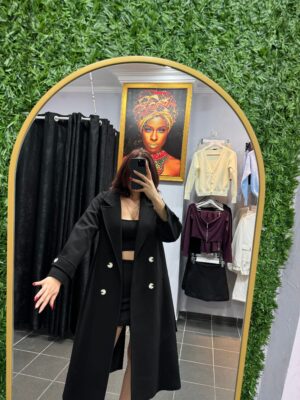 Siyah kolu apoletli kaşe kaban