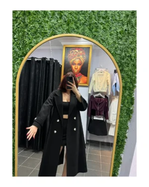 Siyah kolu apoletli kaşe kaban