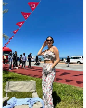 Baskılı Keten Büstiyer Takım