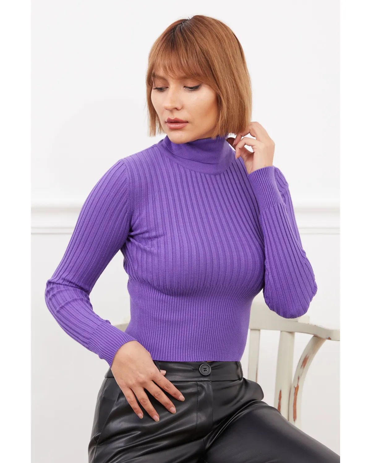 Fitilli Balıkçı Yaka Triko Kazak 5 Fitilli Balıkçı Yaka Triko Kazak - Görsel 5