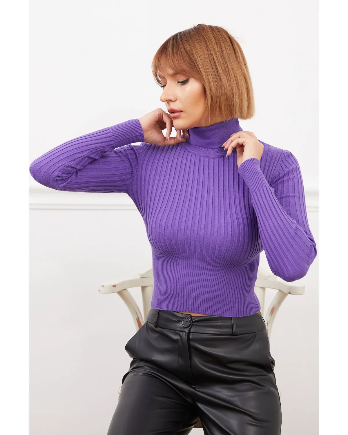 Fitilli Balıkçı Yaka Triko Kazak 2 Fitilli Balıkçı Yaka Triko Kazak - Görsel 2