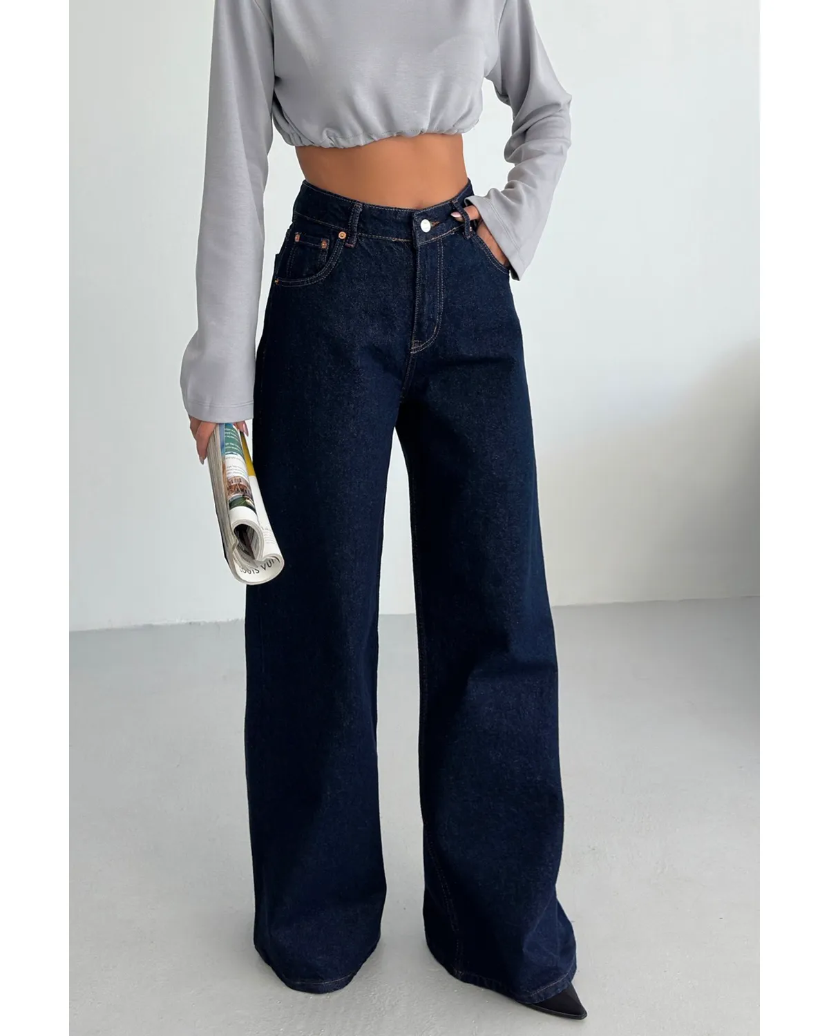 Yüksek Bel Palozzo Kot Pantolon 1 Yüksek Bel Palozzo Kot Pantolon