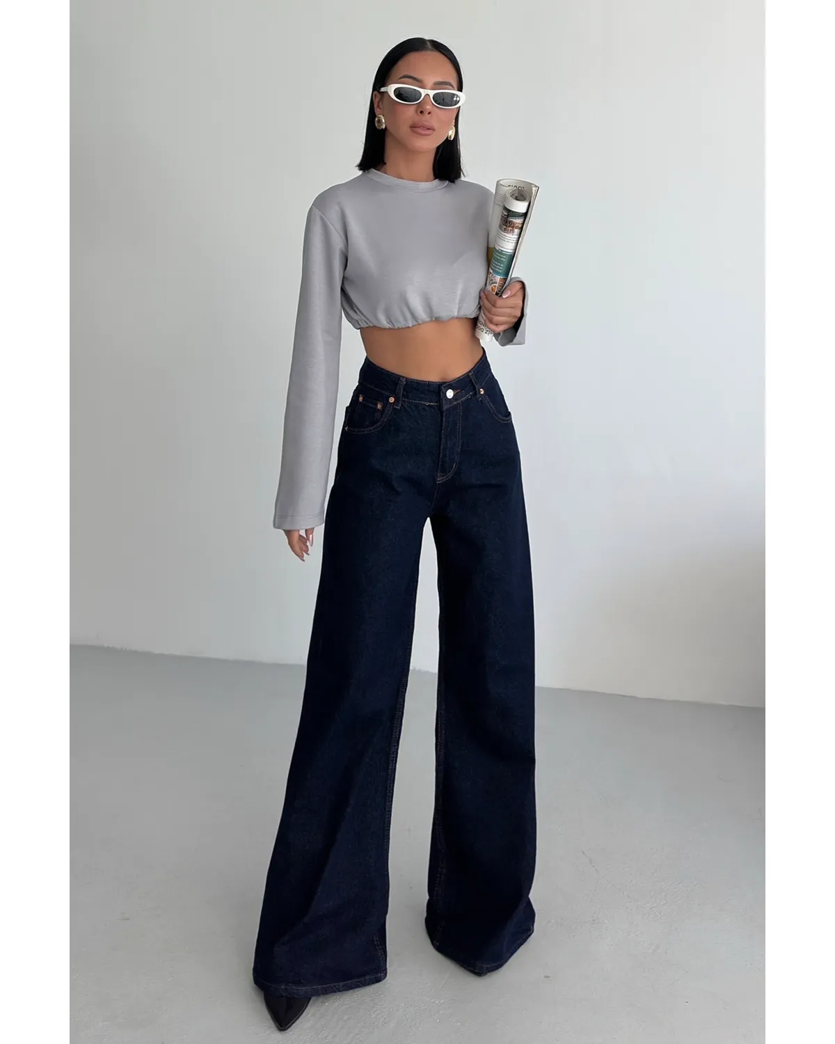 Yüksek Bel Palozzo Kot Pantolon 2 Yüksek Bel Palozzo Kot Pantolon - Görsel 2