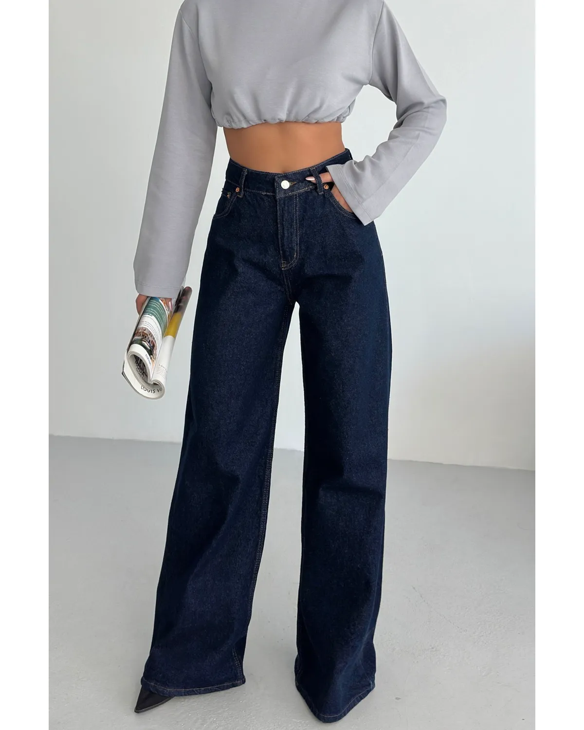 Yüksek Bel Palozzo Kot Pantolon 3 Yüksek Bel Palozzo Kot Pantolon - Görsel 3