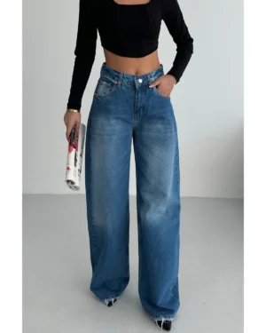 Arkası Kemer Tokalı Palozzo Kot Pantolon