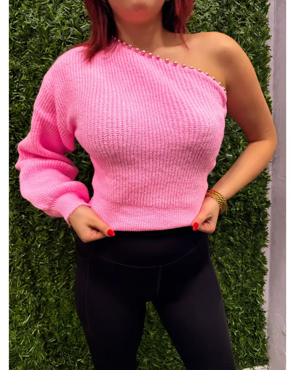 Şeker Pembe Omuz İnci Detaylı Kazak 3 Şeker Pembe Omuz İnci Detaylı Kazak - Görsel 3