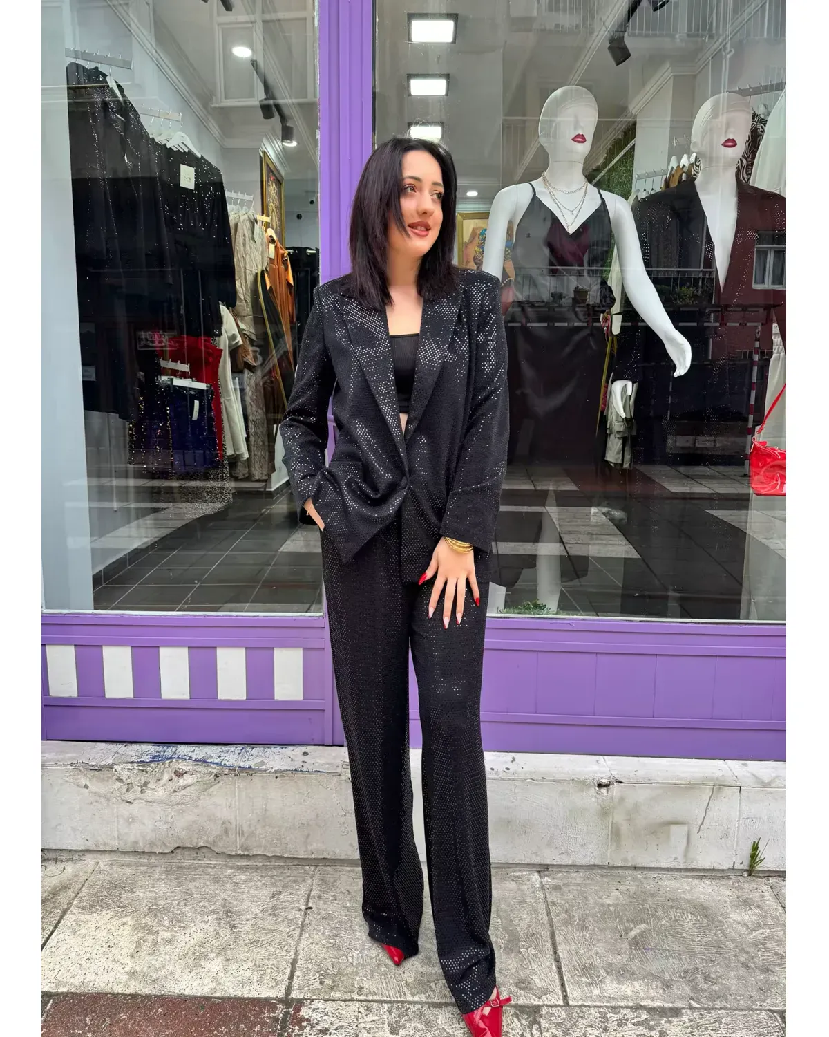 Yüksek Bel Payetli Pantolon 1 Yüksek Bel Payetli Pantolon