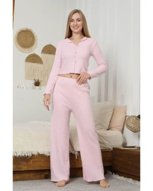 Fiyonk Detaylı Uzun Kol İnterlok Pijama Takımı